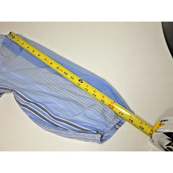 Gap Blue Striped Tiered Puff Sleeve Mini Shirt Dress S Academia Patchwork Prep - Picture 7 of 7